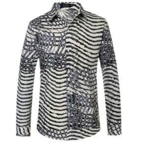 SSLR Men’s Collection Black and White Paisley Sz L Button-Up Shirt